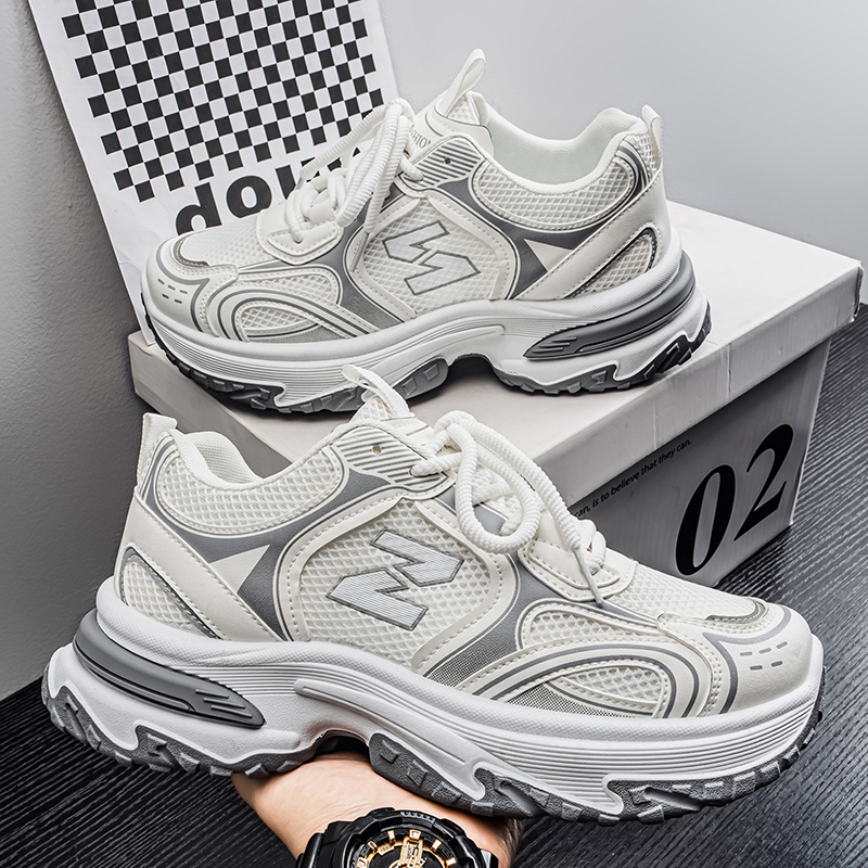 New Spring Autumn Men's Chunky Dad Shoes, Breathable Mesh Trendy Versatile Thick Sole Height Increasing Casual Sports Sneakers photo 2