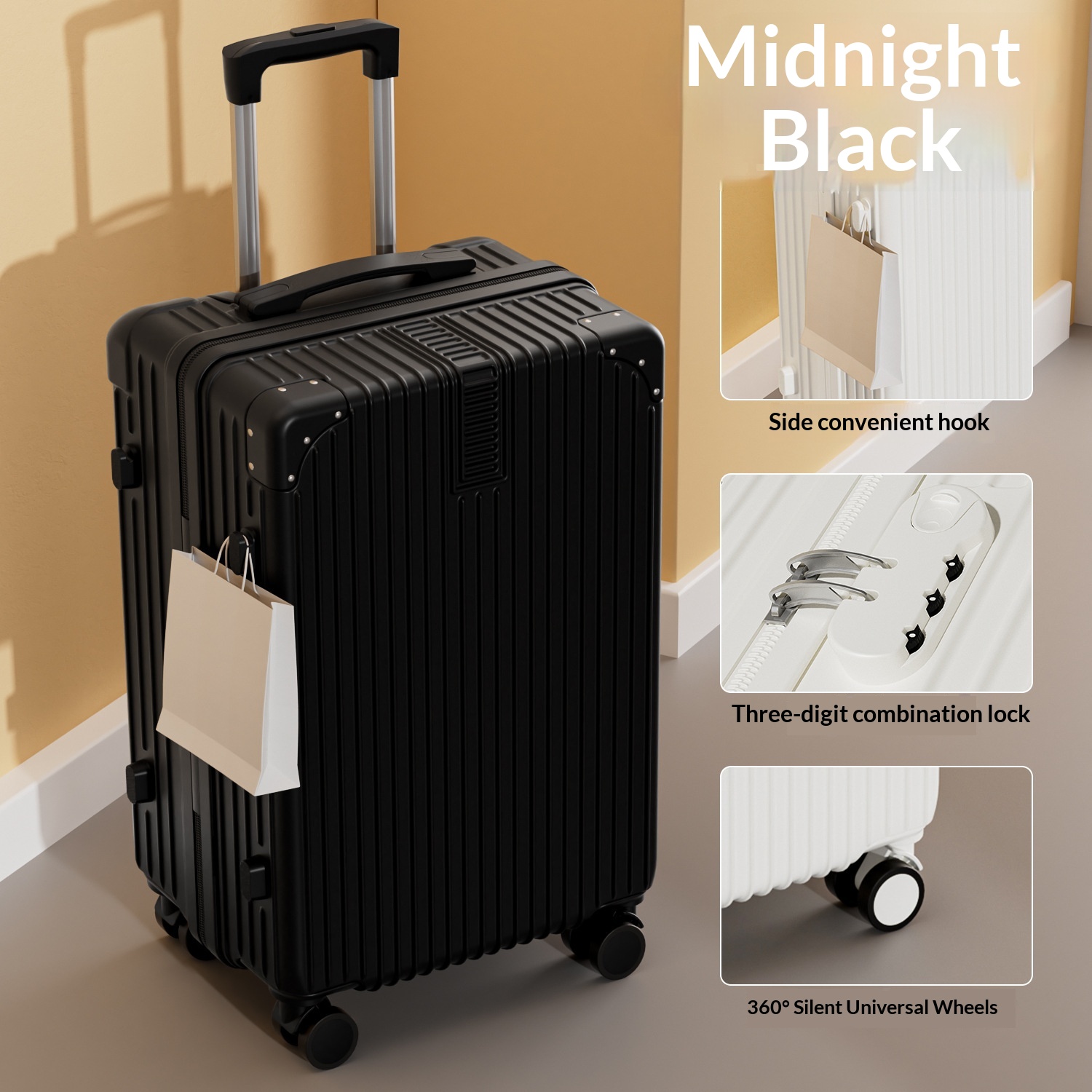 Night Black-Quiet Swivel Wheels Women's Lightweight Password Lock Durable Large Capacity Travel Bag For Students, Durable New Design, Multi-functional - Shockproof Quiet Wheels photo 2