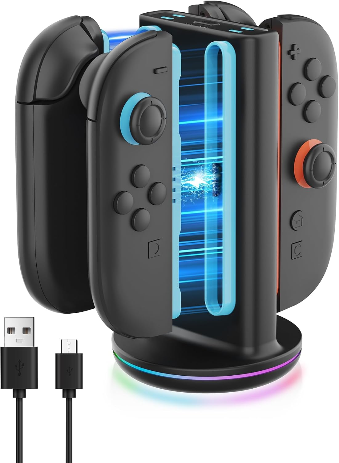 4 In 1 Charging Dock Dual-Direction Magnetic Fast Station With 9 RGB Light, Intelligent Protection For S Witch 2 Joy Con Controller Accessories, Black photo 1