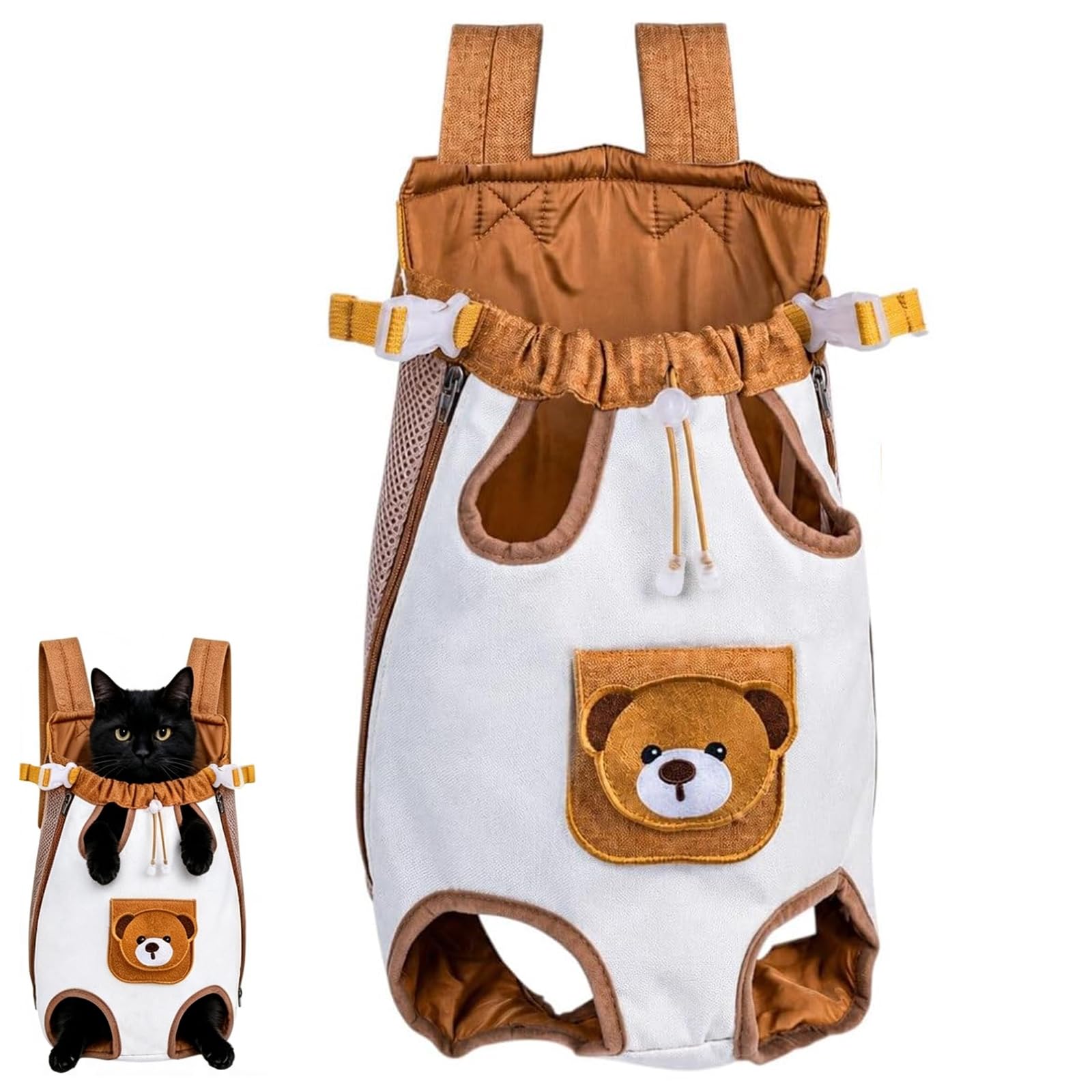 Cute Bear Pet Front Carrier Backpack, Hands Free Chest Carry Bag For Small Dogs Cats, Breathable Legs Out Design Adjustable Secure Buckles For Daily Walking Travel photo 1