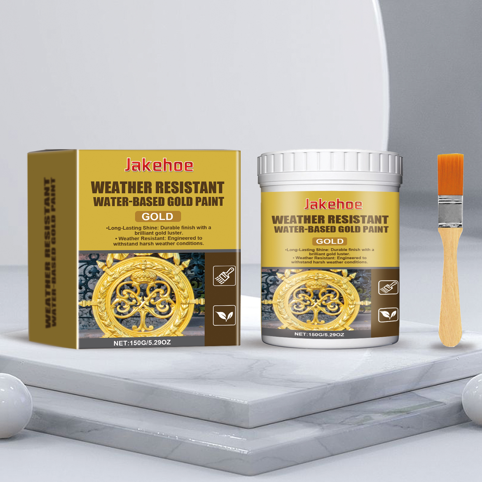Weatherproof Waterproof Gold Paint 150g Bottle-1 Brush-box photo 1