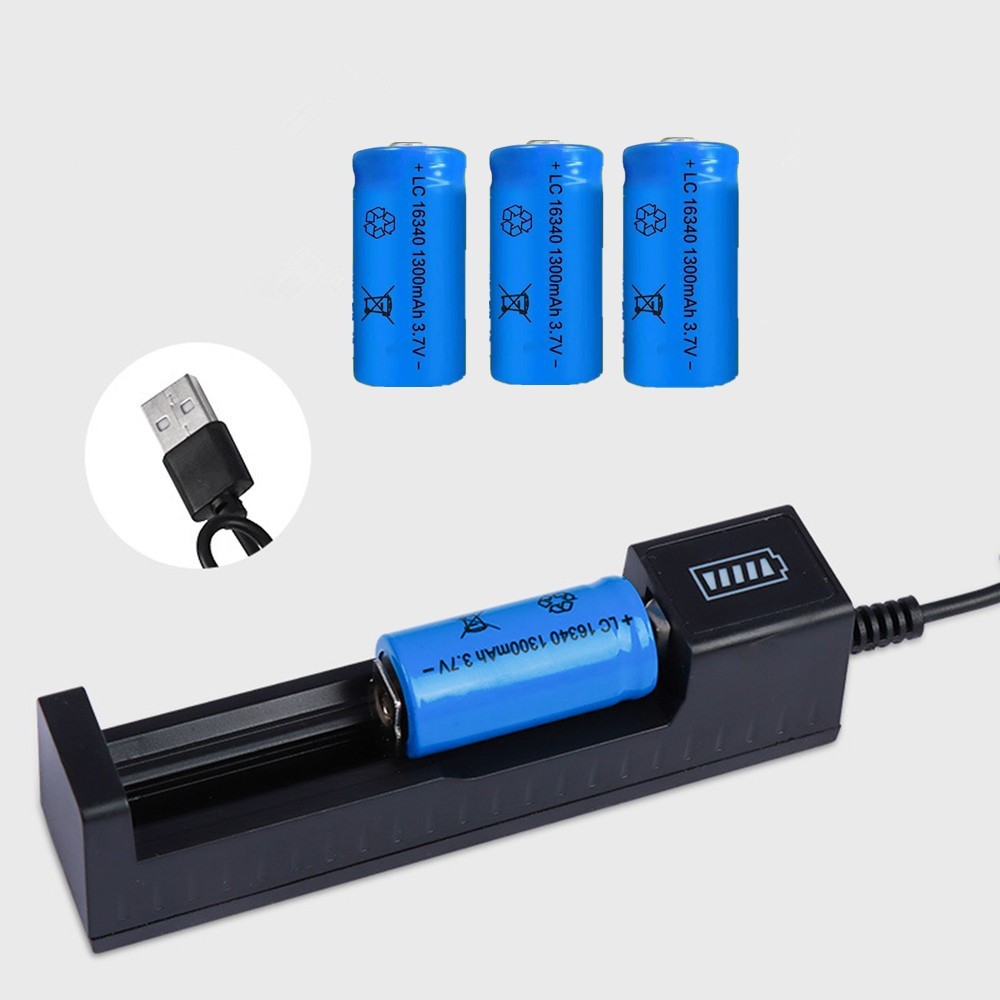 1300 MAh 16340 CR123A Rechargeable Lithium-ion Battereis 3.7 V Li-ion Battery USB Battery Charger photo 1