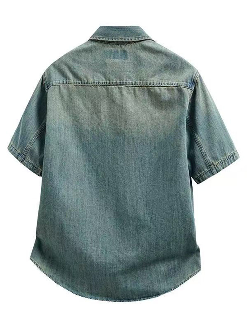 US Local Stock Men's Short Sleeve Denim Shirt Light Wash Relaxed Fit Casual Jean Overshirt photo 3