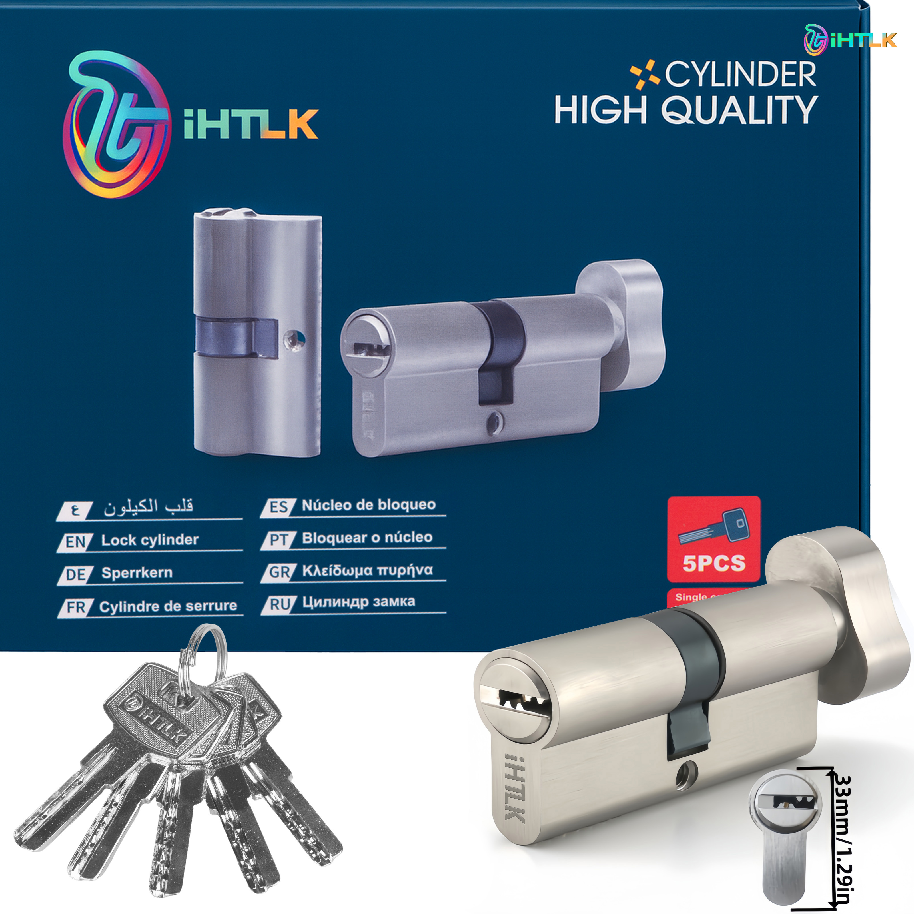 1 Piece Of European Standard Size, 70mm Length Knob Lock Cylinder, Lock Cylinder With 5 Keys, Suitable For Anti-Theft Doors, Office Doors, Stainless Steel Doors, Indoor Doors photo 3