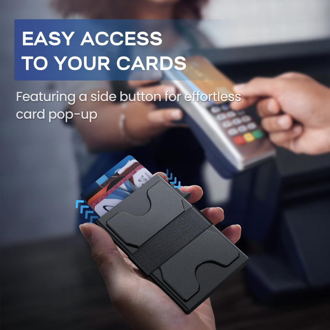 Slim Wallet For Men, RFID Aluminum Pop-Up Card Holder For 12 Cards Minimalist Front Pocket Design, Elastic Cash Strap, RFID Protection, Gift For photo 2