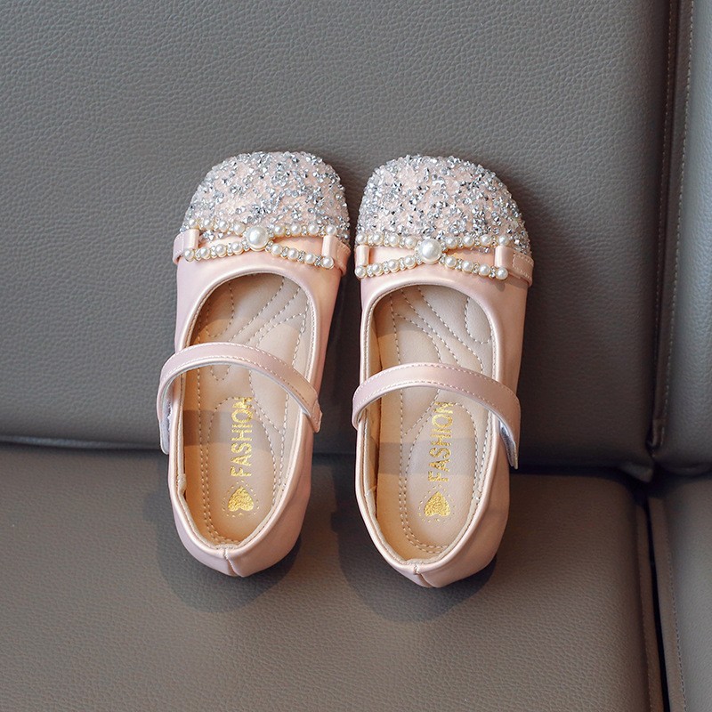 2026 Summer New Girls Pearl Leather Shoes, Elegant Chanel-style Princess Flats, Soft Sole Fashion Single Shoes For Baby Girls photo 1