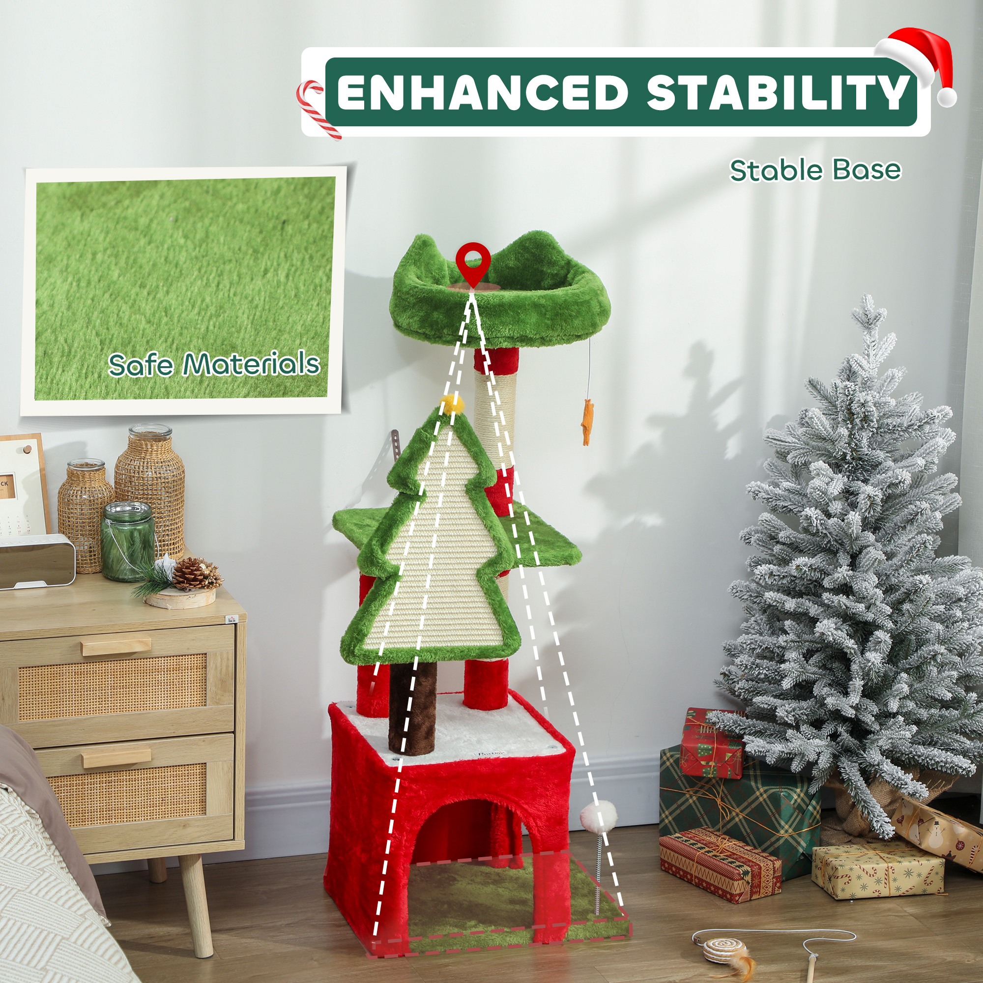 PawHut Christmas Cat Tree, 120cm Cat Tower With Scratching Post & Board, Platform, Toys, Green photo 5