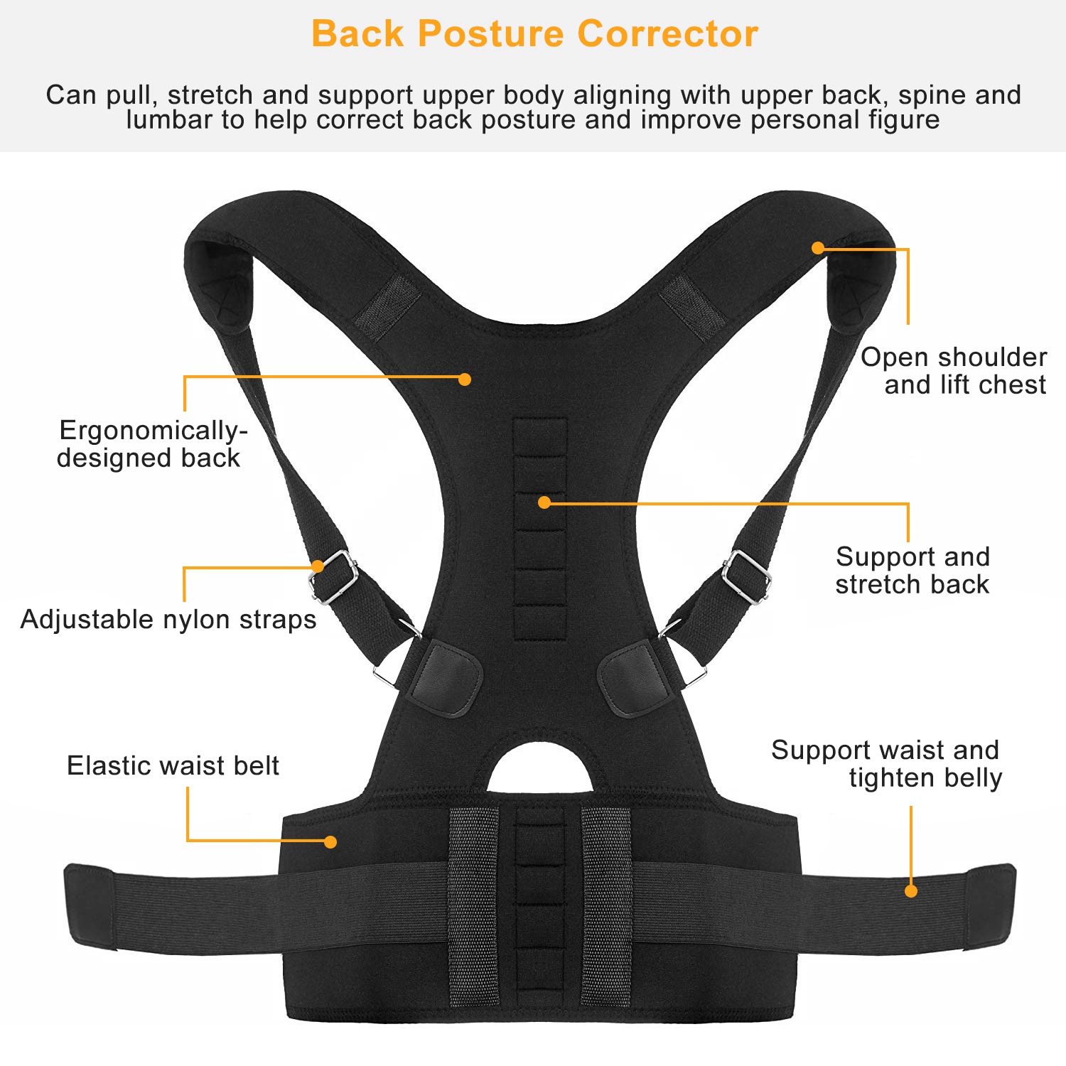 Unisex Posture Corrector Support Magnetic Lumbar Back Posture Support Belt Adjustable Upper Back Braces Clavicle Shoulder Brace Belt Pain Relief Therapy photo 7