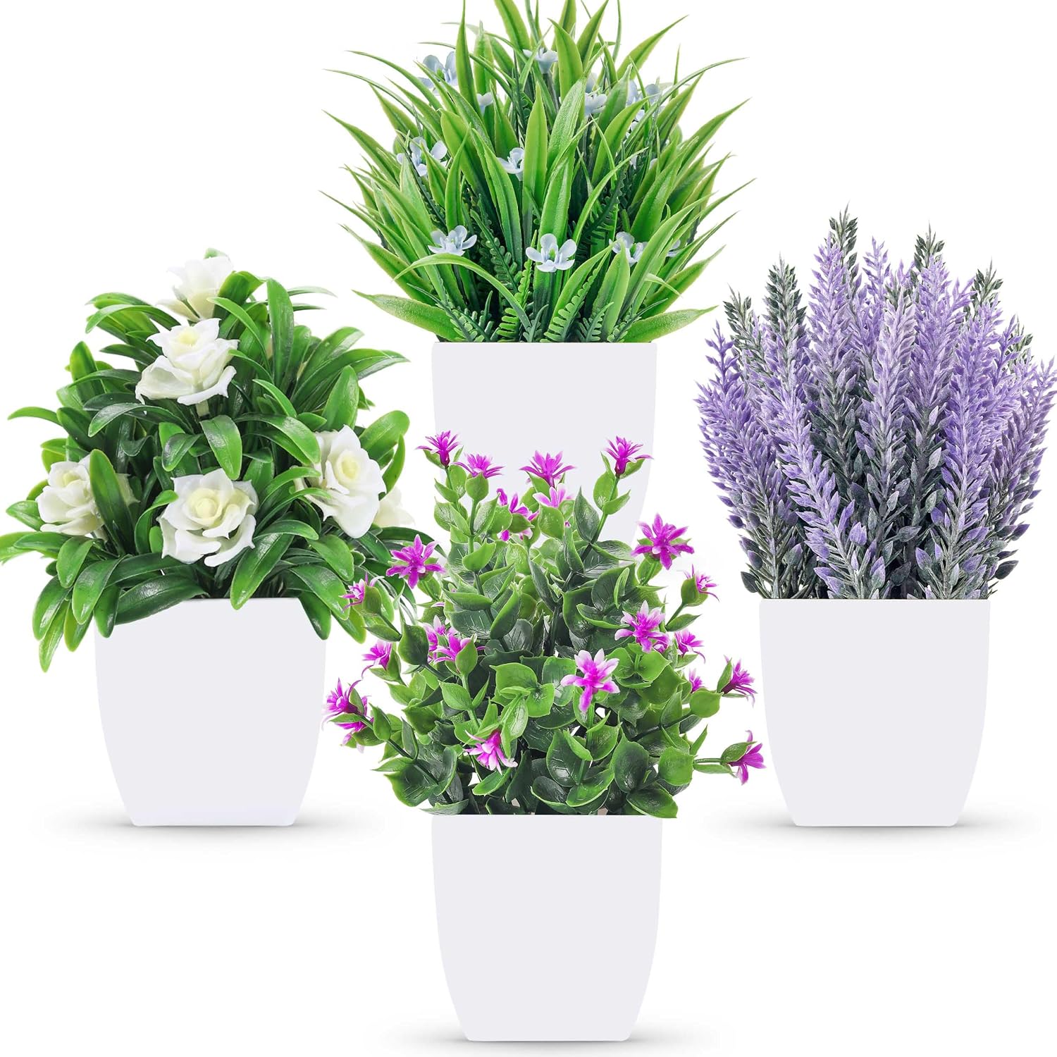 Artificial Plants With Small Flowers 4 Units, Faux Indoor Plants For Office, Bedroom, Desk, Shelf And Home Decor photo 1