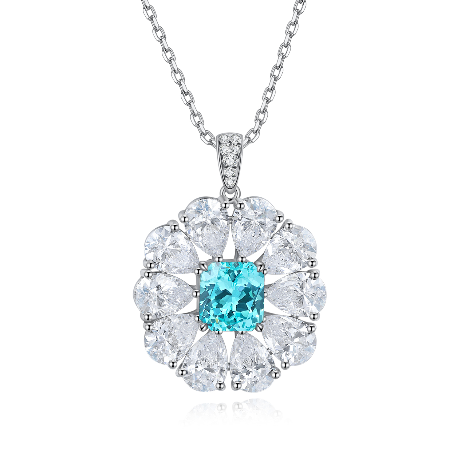 S925 Silver 7.7g Lab-Created Gemstone Necklace, 7x7.5mm Pendant, 5 Colors, 40&5cm photo 5