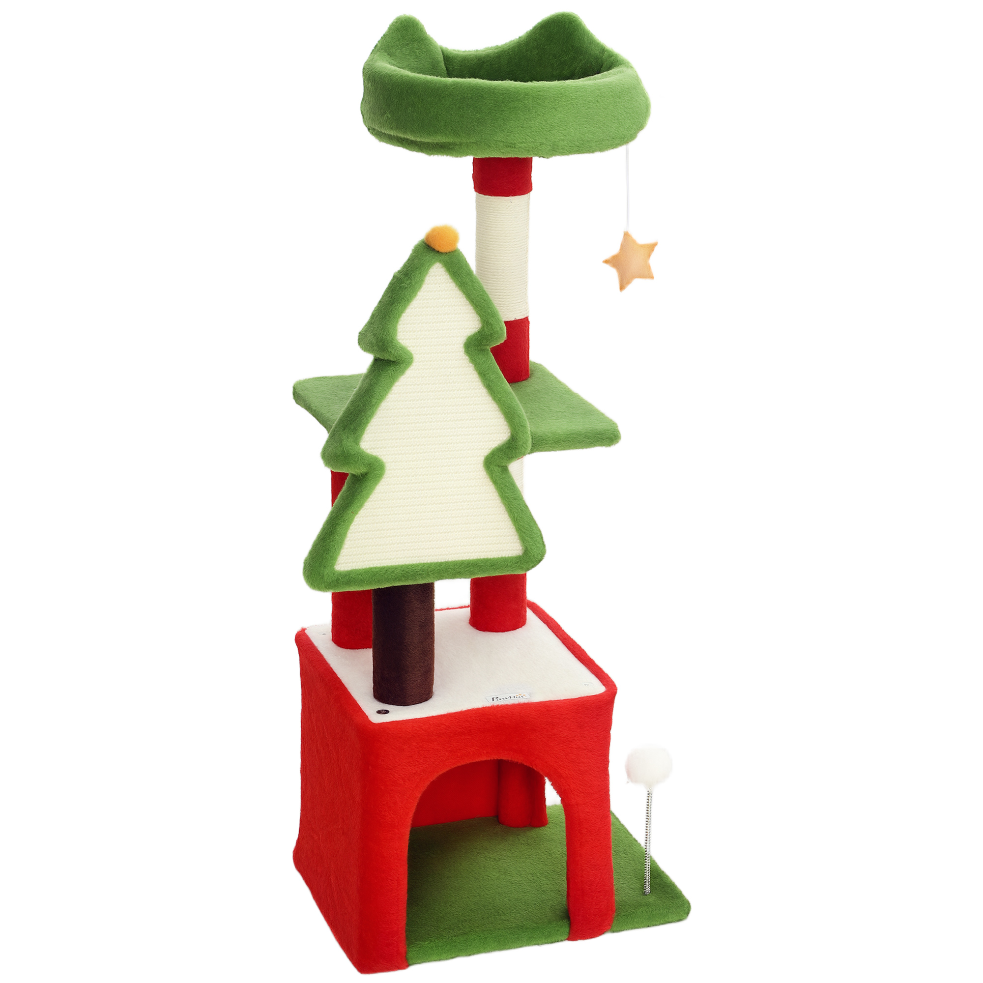 PawHut Christmas Cat Tree, 120cm Cat Tower With Scratching Post & Board, Platform, Toys, Green photo 2