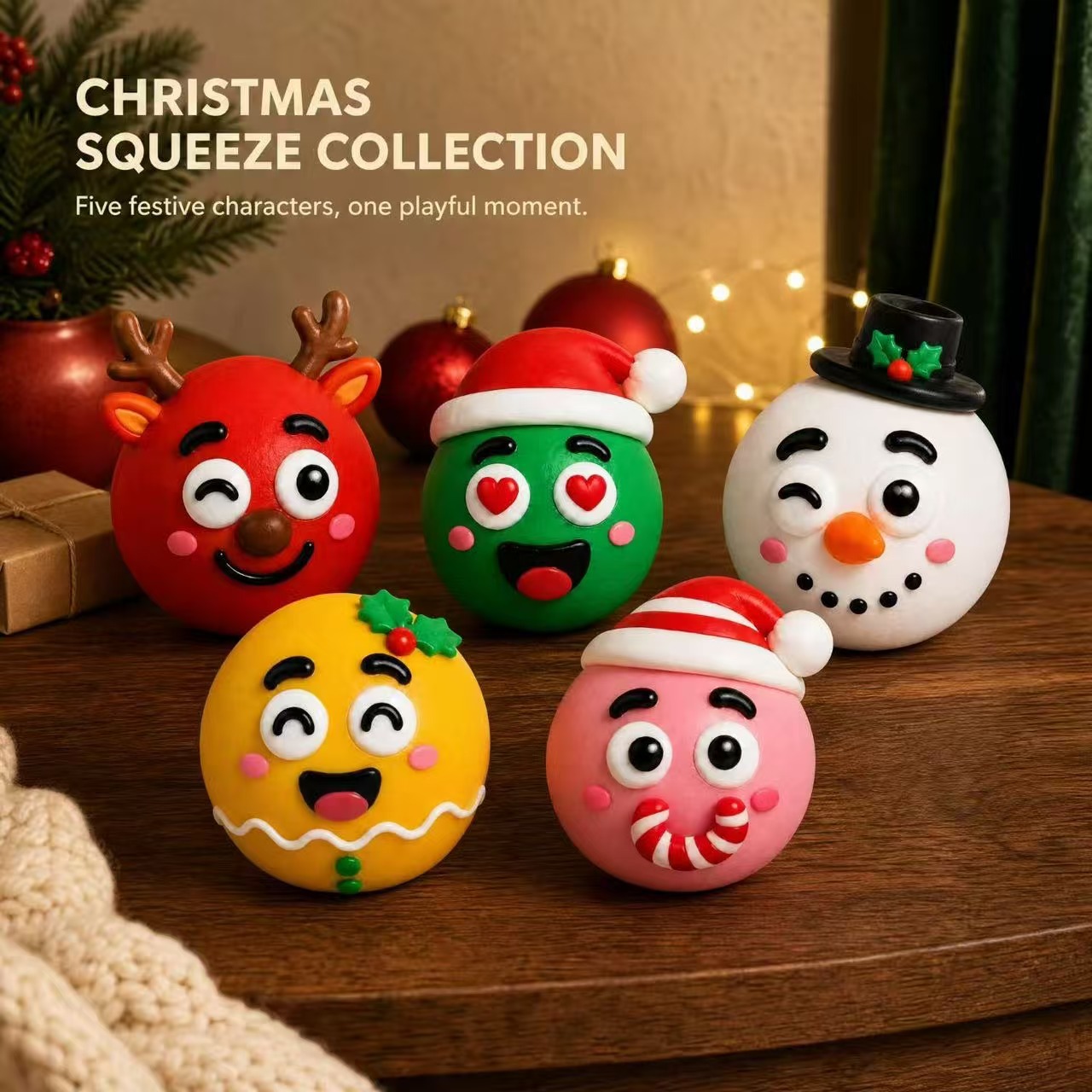 Christmas Squeeze Ball Stress Relief Toy, Slow Rebound Festive Character Fidget Ball, TPR Shell Flour-Filled, Holiday Party Favors Stocking Stuffers For Kids Adults photo 1