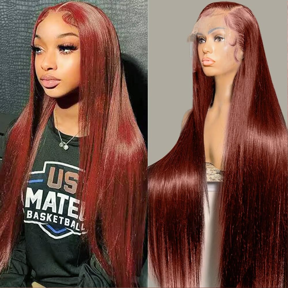 13x4 Straight Reddish-Brown Lace Front Wig HD Lace, Human Hair, Density photo 3