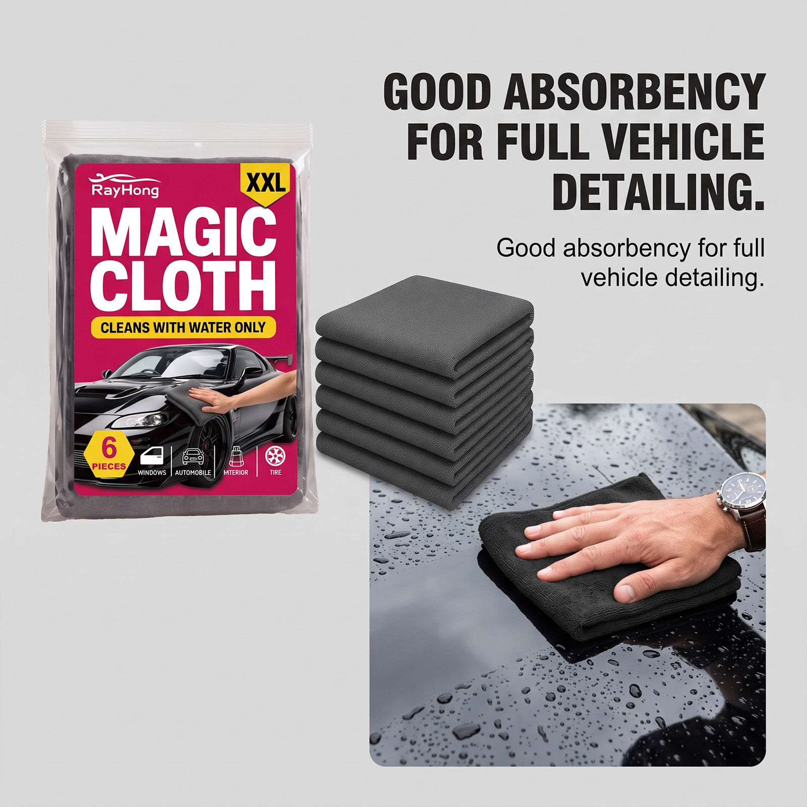 Magic Cloth Efficient Decontamination Water Absorbent Quick Dry Fine Weave No-Scratch Car Multi Surface Cleaning Cloth photo 1