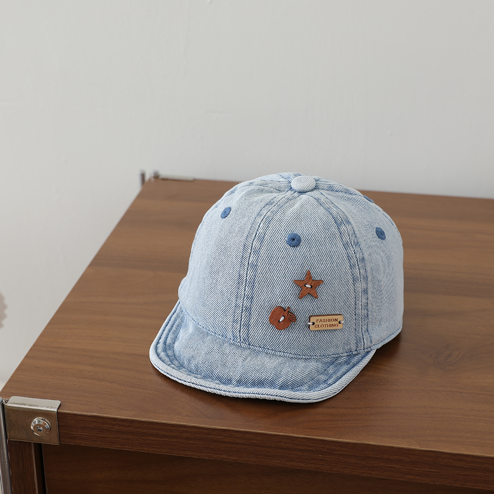 Star Apple Patch Children's Denim Baseball Cap - Retro Washed Soft Top Children's Baseball Cap For Outdoor Versatility photo 2