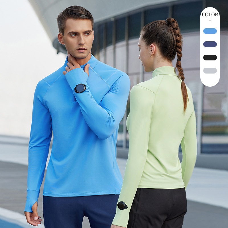 Workout Clothes Men's And Women's Same Spring And Autumn Half Zipper High Collar Quick-drying Long Sleeve Outdoor Sports Training Running Cycling Clothes photo 1