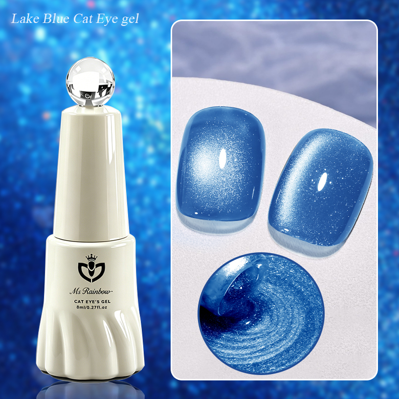 MS RAINBOW Lake Blue Cat Eye Gel Polish 02, Blue Magnetic Nail Gel, 8ml Soak Off UV LED Nail Art Gel photo 6