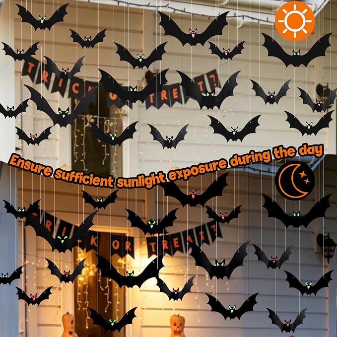 16-Piece Halloween Hanging Bat Decorations With Glowing Eyes For Indoor And Outdoor Spooky Party Decor photo 6