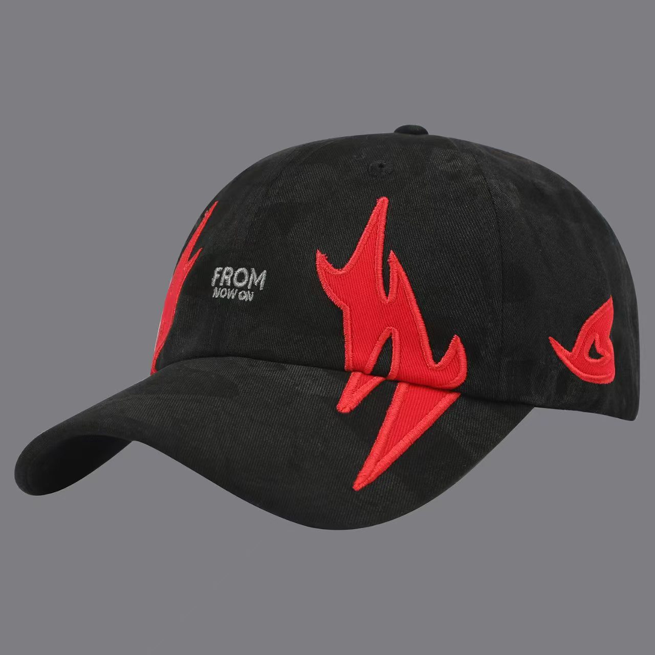 American-style Street Flame Embroidery Texture Baseball Cap, Men's And Women's Version, Washed And Aged Soft Top Brimmed Fedora Style Beanie, Suitable For Outdoor Use And Casual Wear photo 1