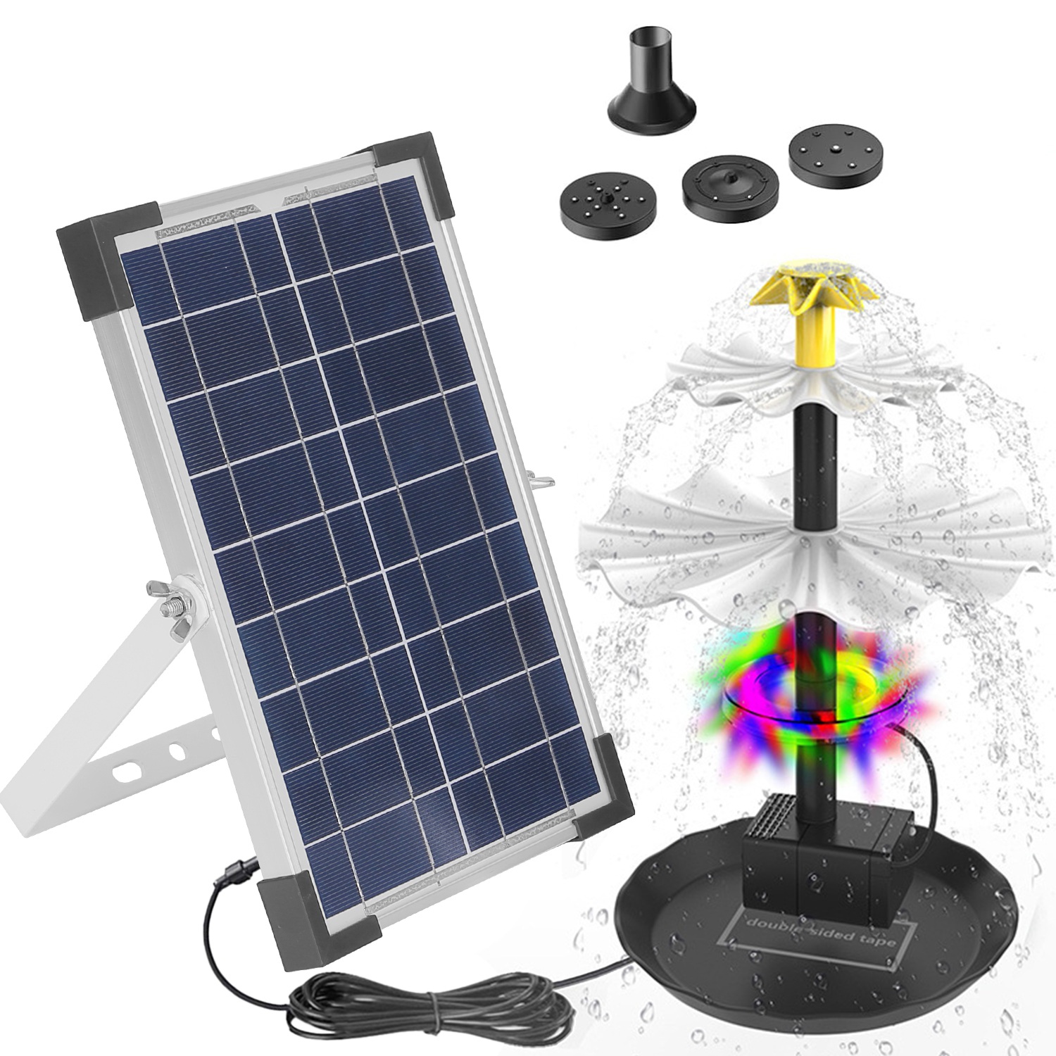 1Pc 3Tier Solar Bird Bath Fountain Solar Powered Water Fountain Waterfall Feature With Colorful Light 3 Nozzles 6W Solar Panel For Bird Bath Patio Yard Pond Garden photo 2
