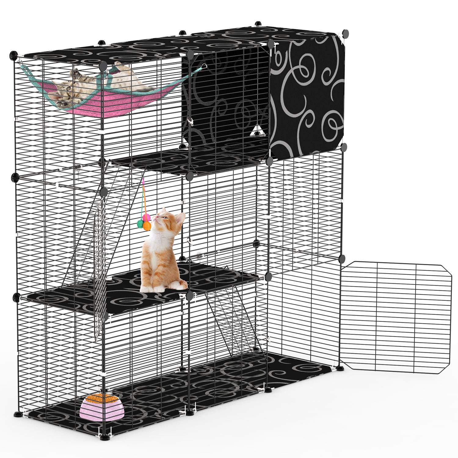 3-Tier Cat Cage Enclosure Indoor Cat Cage Playpen With Hammock Toy Ball Ladder DIY Iron Wire Cat House Kennels Crate For 1-2 Cats Ferret Rabbit Small Animals photo 2