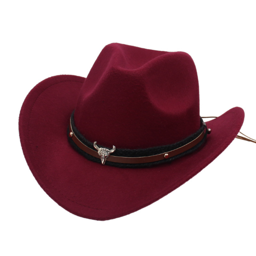 Retro American Western Cowboy Hat - Silver Bull Head Wide Brim Felt Hat  Knitted Headband, Suitable For Outdoor Riding, Traveling And Photography photo 7