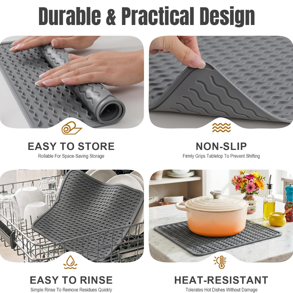 2 Pack Silicone Dish Drying Mat For Kitchen Counter Multiple Usage For Baking Cooking Placemats ShowerOrganizer Office Apartment Coffee Accessories Woman photo 3