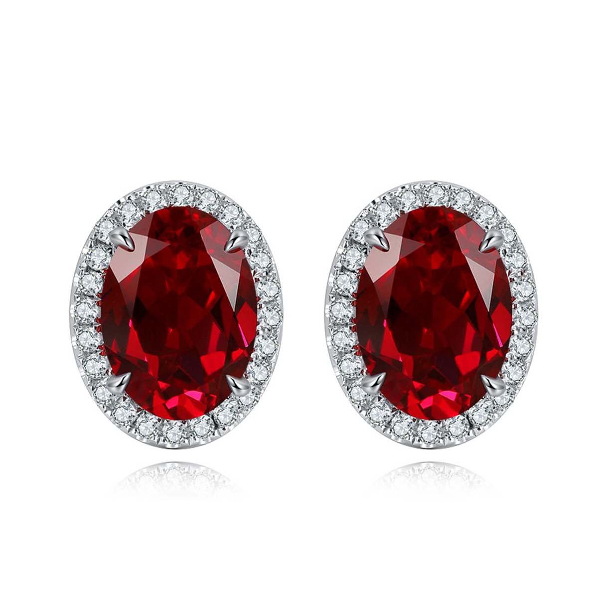 S925 Silver 1.9g Lab-Created Ruby Sapphire Earrings, 7x5mm Halo Studs, 2 Colors photo 5