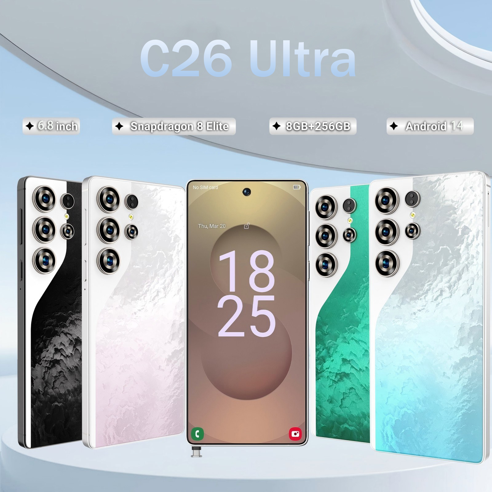 C26 Ultra 5G Unlocked Smartphone, 8GB RAM 256GB Storage Android 15 Cell Phone, 6.9inch FHD Display, 8000mAh Long Battery, Dual SIM, Face & Fingerprint Unlock, GPS, Built-in Stylus photo 5