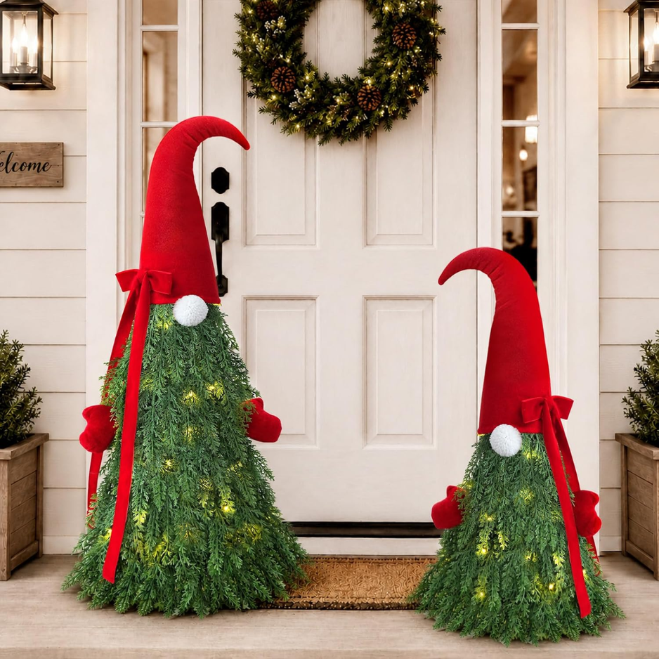Christmas Decor, 2 Pack Christmas Gnome Topiary Trees, 32 And 27 Inch photo 1