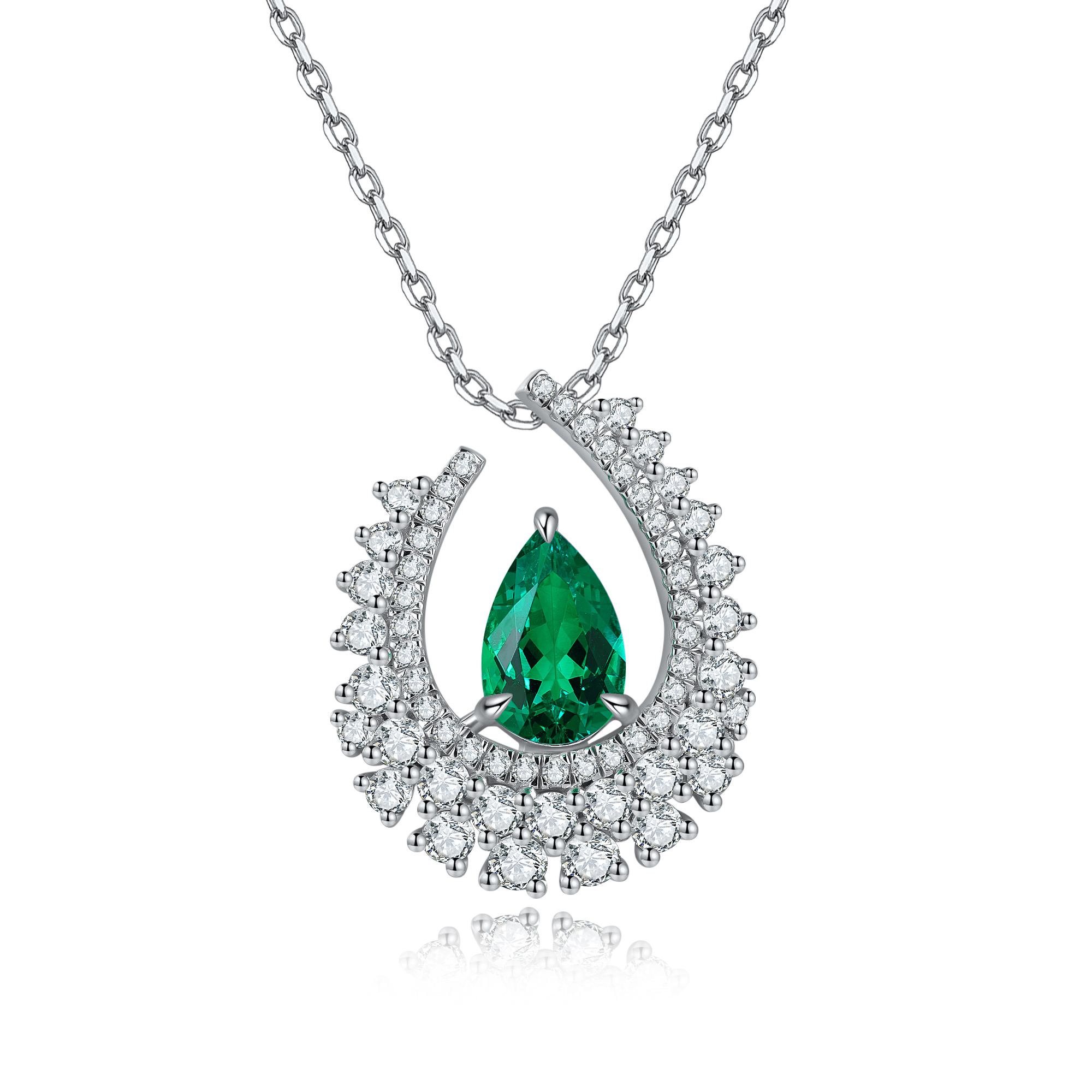 S925 Silver 4g Lab-Created Gemstone Necklace, 10.5x7mm Teardrop, 4 Colors, 40&5cm photo 3