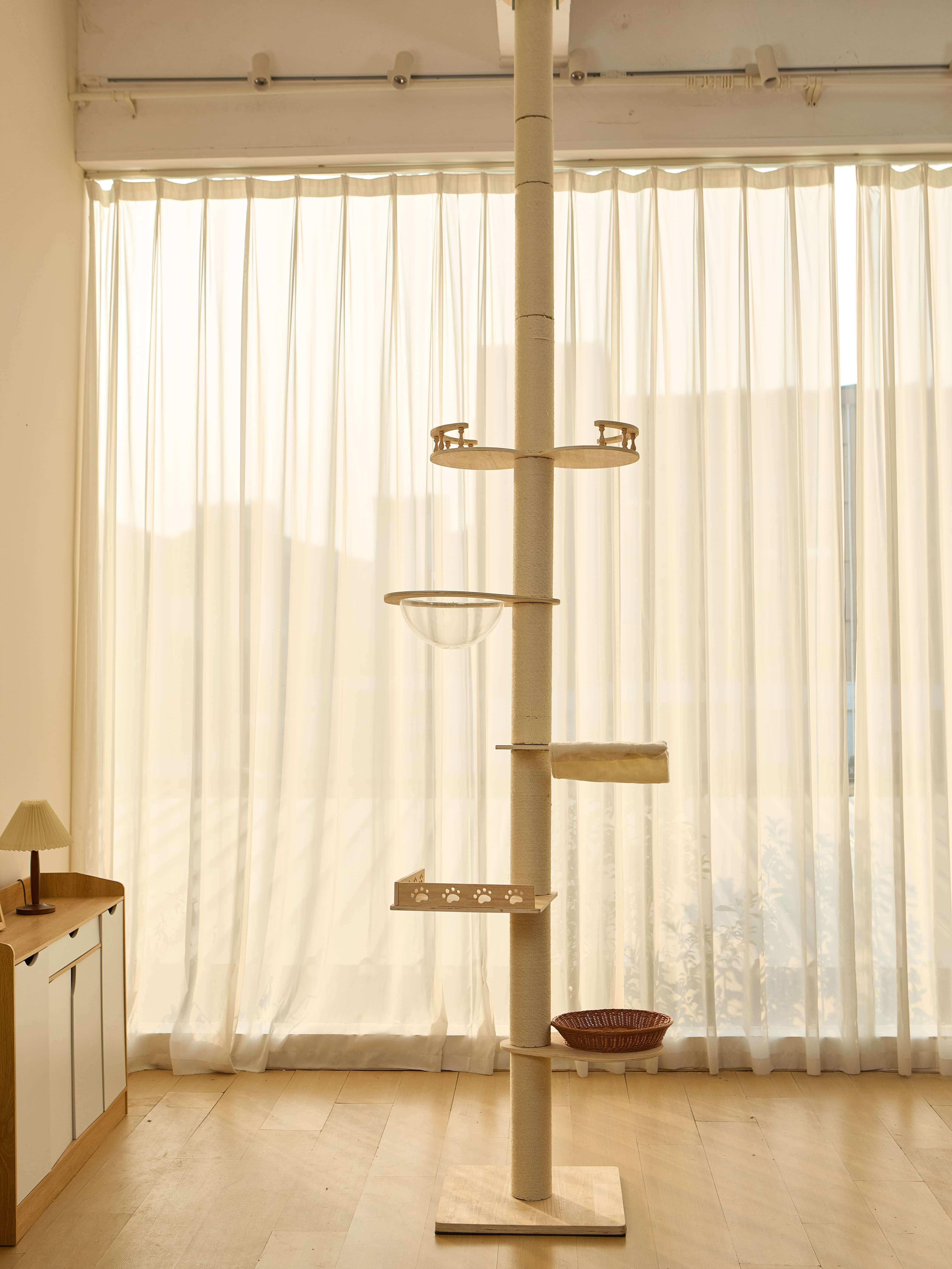 Adjustable Height Cat Tree Tower 102-118in-5-Tier Hemp Scratching Post & Activity Center With Perches photo 2