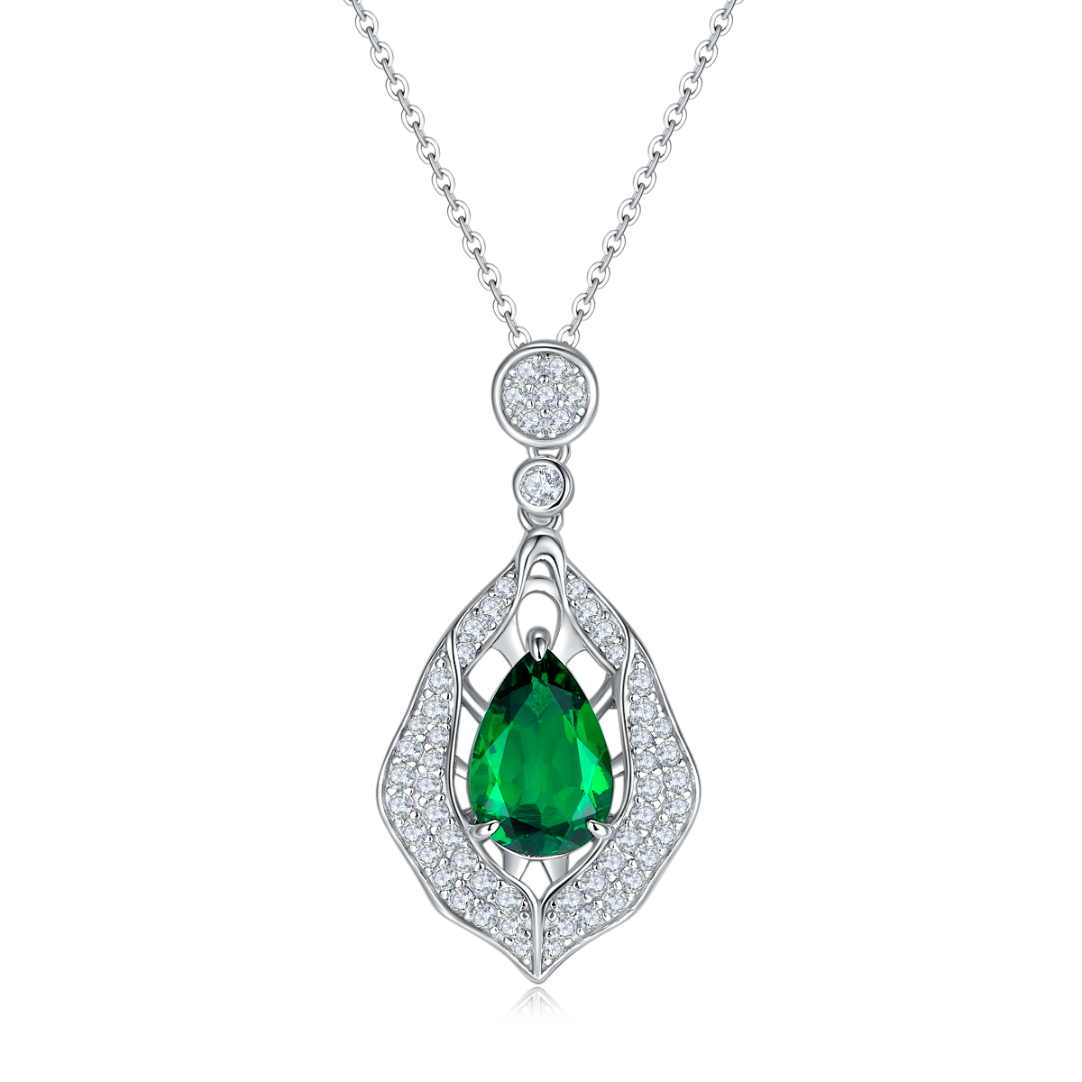 S925 Silver 5.4g Platinum Plated 4ct Lab-Created Emerald Necklace, 12x8mm Teardrop Pendant, 40&5cm photo 1