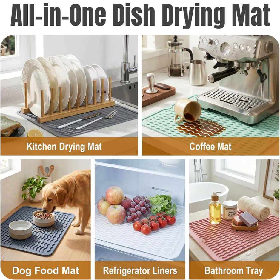 2 PACK  Dish Drying Mat For Kitchen Rack Waterproof Sink Placemats  Bar Accessories Holder  Home Dining Decor photo 3