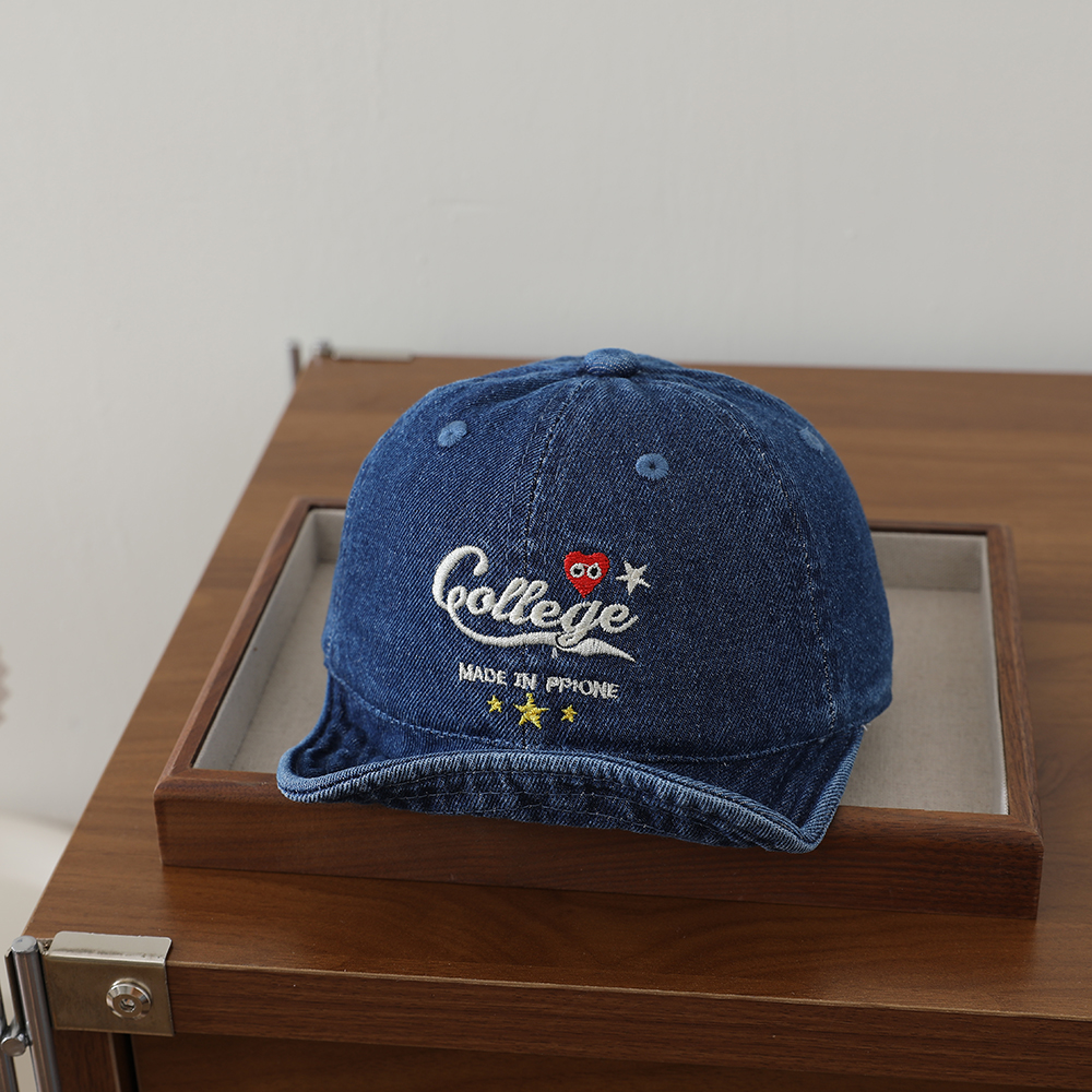 Baby Water-washed Denim Duckbill Hat With Heart-shaped Stars Embroidered On The Soft Brim - An Outdoor Casual Hat For Relaxation. photo 4