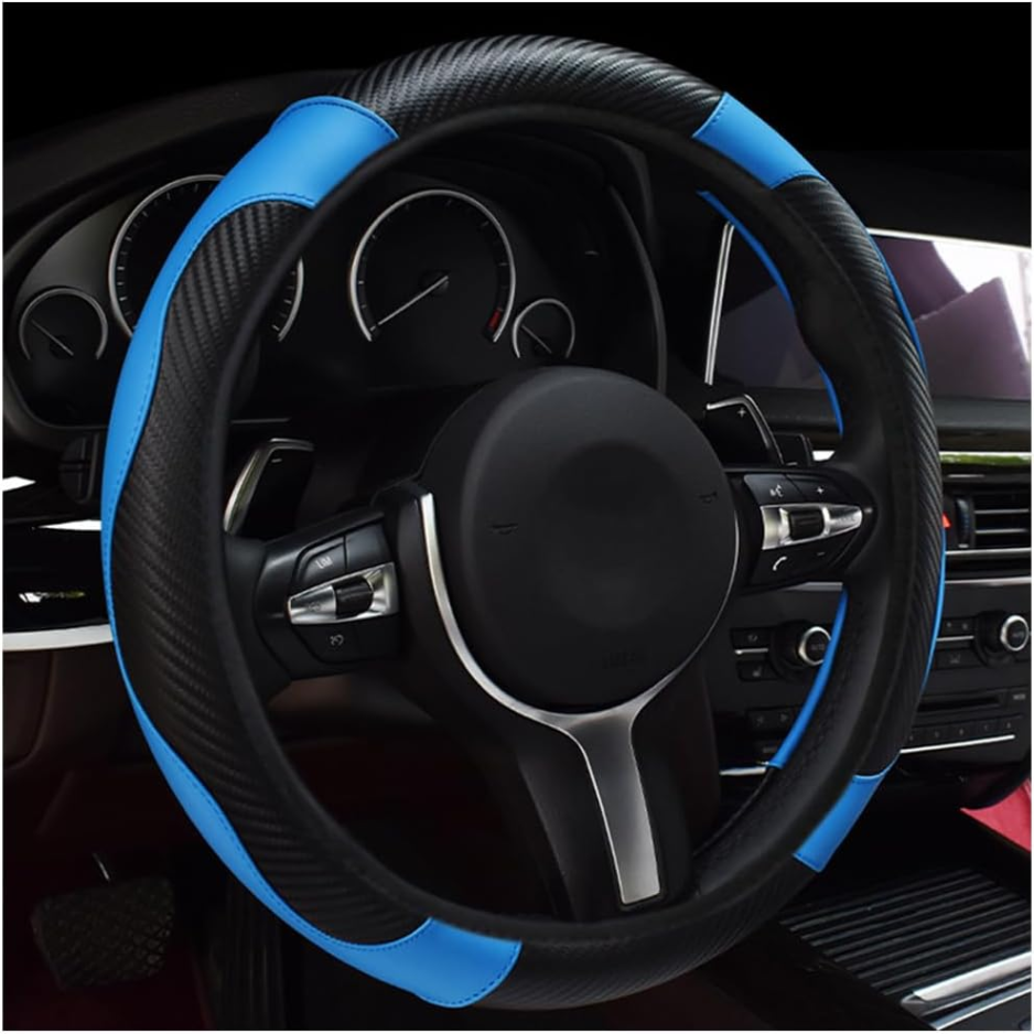Car Steering Wheel Cover, 15 Inch Leather Breathable Auto Steering Wheel Protector, Comfortable Non-Slip Vehicle Steering Wheel Covers, Universal Interior Car Accessories Black&Blue photo 1