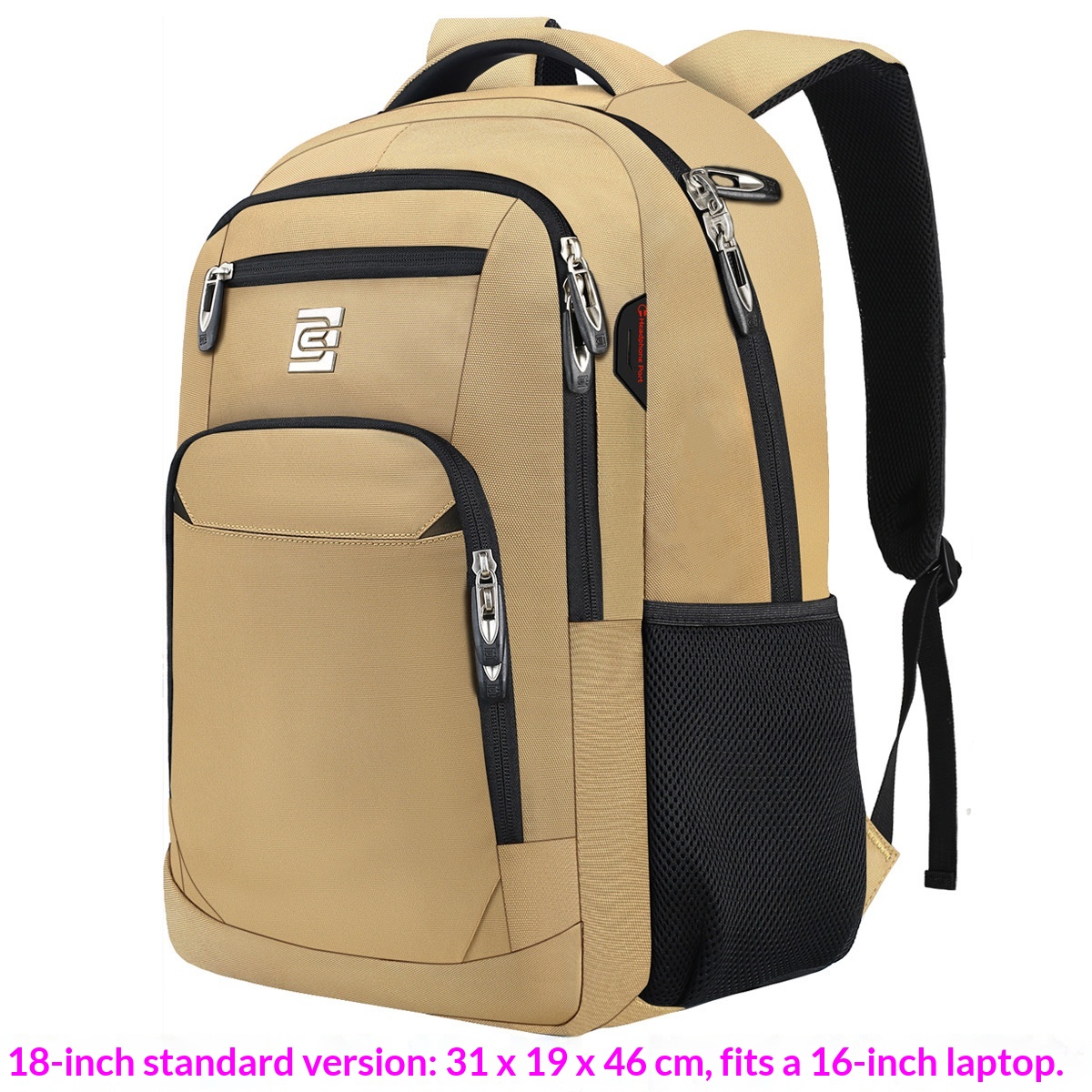 BC Men's Business Backpack Oxford Cloth Waterproof 16 Inch Large Capacity Multifunctional Computer Backpack Student Backpack Women's Khaki Standard Edition photo 1