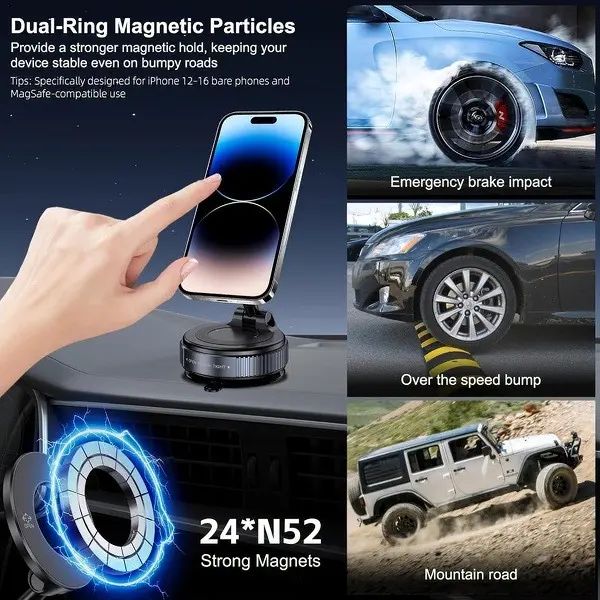 Magnetic Car Phone Holder With Strong Vacuum Suction Cup, Foldable Dashboard Mount, Compatible With All Smartphones And Vehicles photo 7