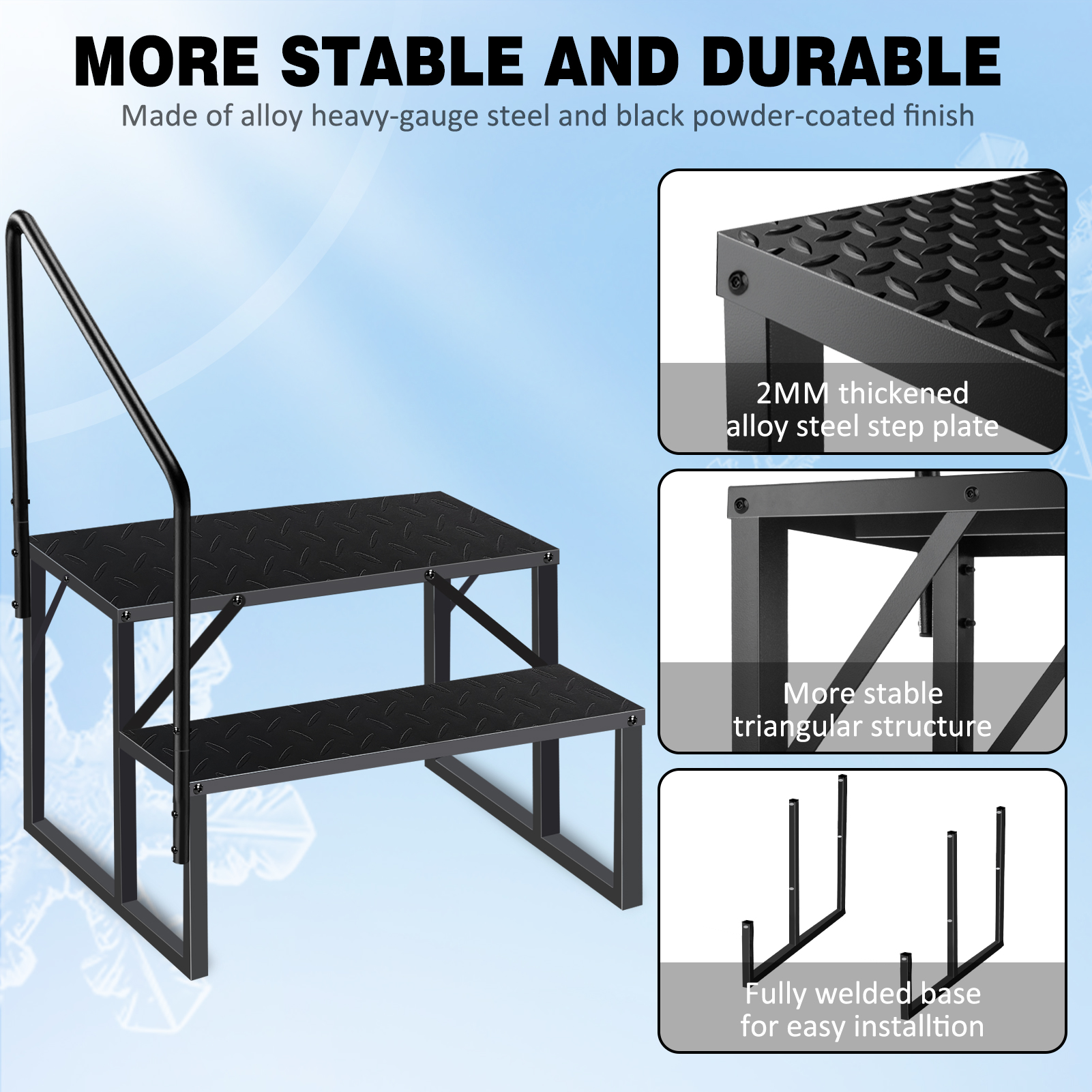 2-level Ladder With Handrails, Above Ground Swimming Pool Ladder, RV Ladder With Anti Slip Board And 660 Pound Carrying Capacity TEMU Can Only Be Self Lifted photo 1