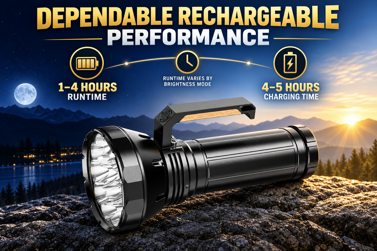 Solar Powered Rechargeable Type C LED Work Light 32000mAh W5220 2 38000LM Aluminum Alloy Flashlight photo 7
