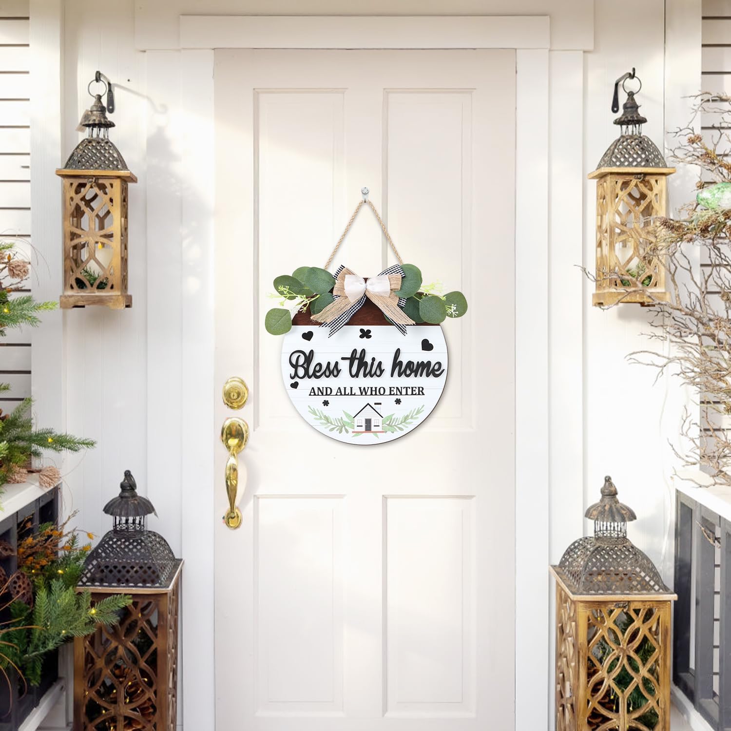 Bless This Home Wooden Sign, Rustic Farmhouse Hanging Plaque For Front Door, Entryway, Porch And Wall Decor photo 4