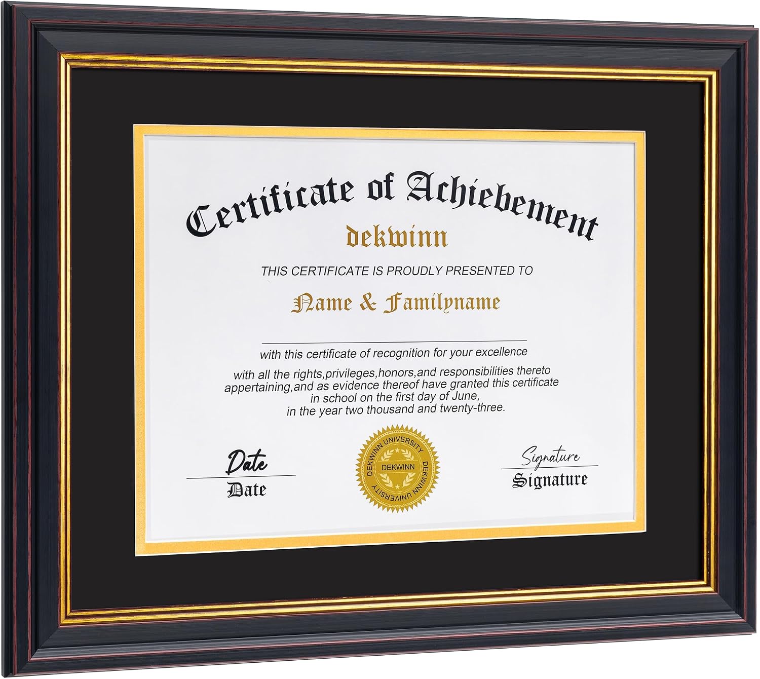 Diploma Frame 8.5x11 With Mat Or 11x14 Without Mat, Black Gold Certificate Document Frame With Real Glass photo 1
