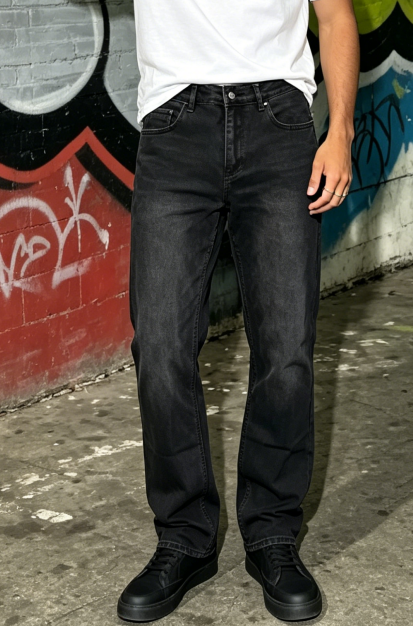 Vintage Washed Jeans Men Black Grey Straight Leg Denim Pants US Local Stock Streetwear photo 5
