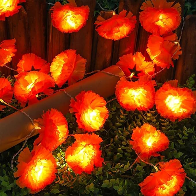20 LED Artificial Marigold Flower String Lights 9.8FT USB Powered Garland For Festival And Party Decor photo 1