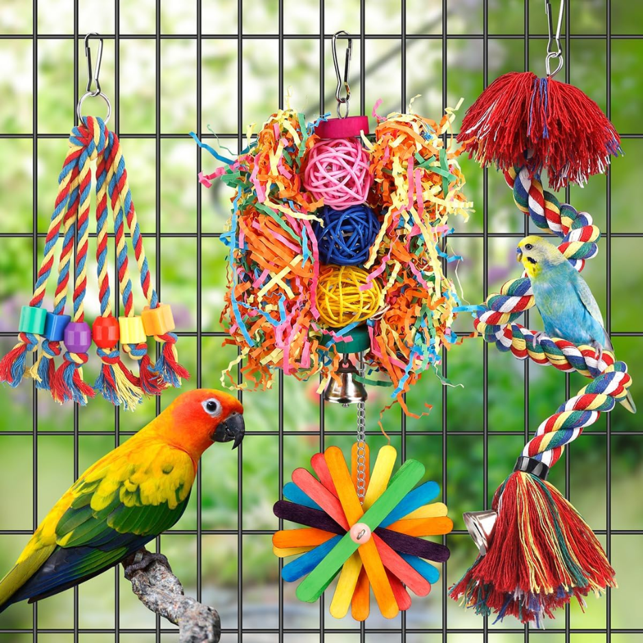Bird Rope Perch Toy With Bell, Colorful Chew & Foraging Toy For Parrots photo 5