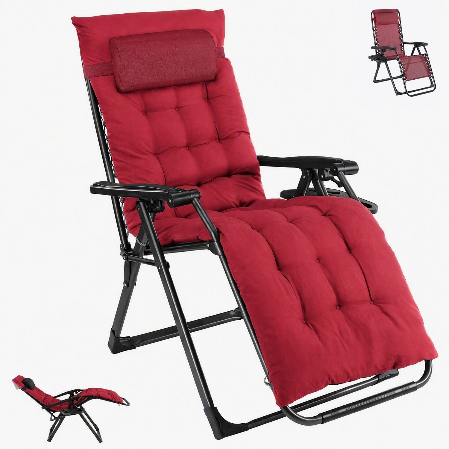 Zero Gravity Chair With Cushion, Folding Outdoor Lounge Chair With Cup Holder And Headrest For Patio, Strong Capacity photo 2