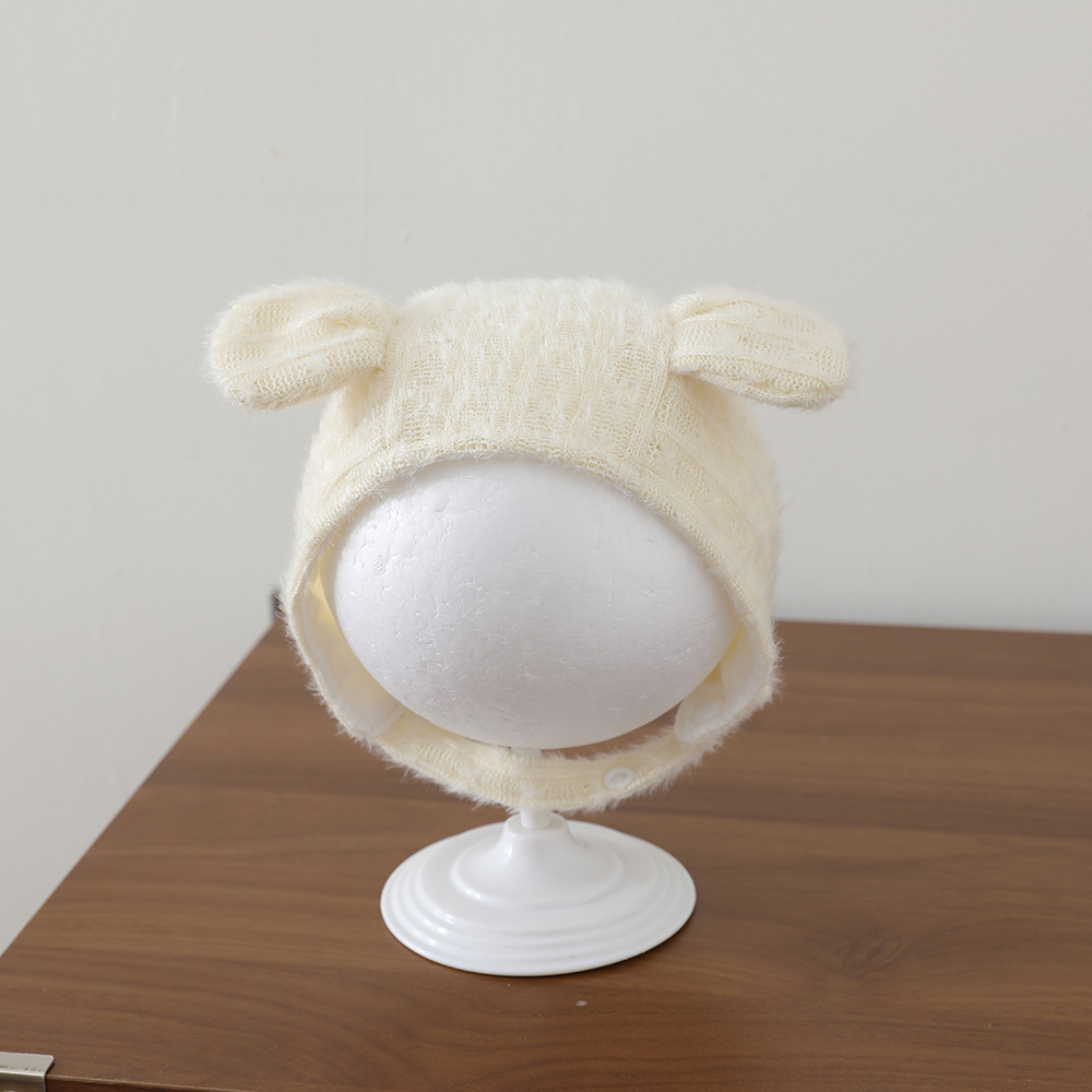 Winter Autumn Pure Color Knitted Three-dimensional Ear Protection Hat With Soft And Fluffy Fabric And Lace Straps photo 4