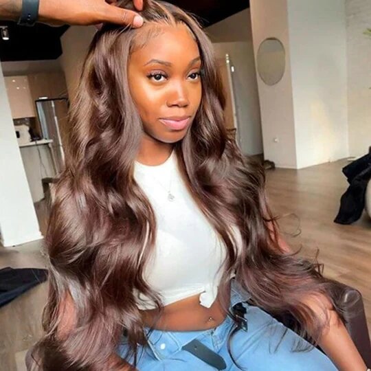4x4 Lace Body Wave Human Hair Wig, Brown, Density photo 4