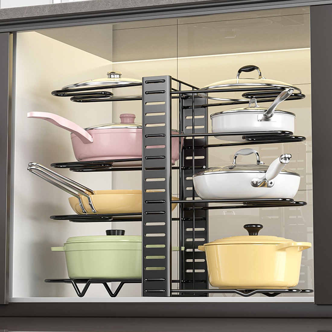 Adjustable Pan Organiser Pot Saucepan Kitchen Storage Rack Holder Sturdy Shelf photo 8