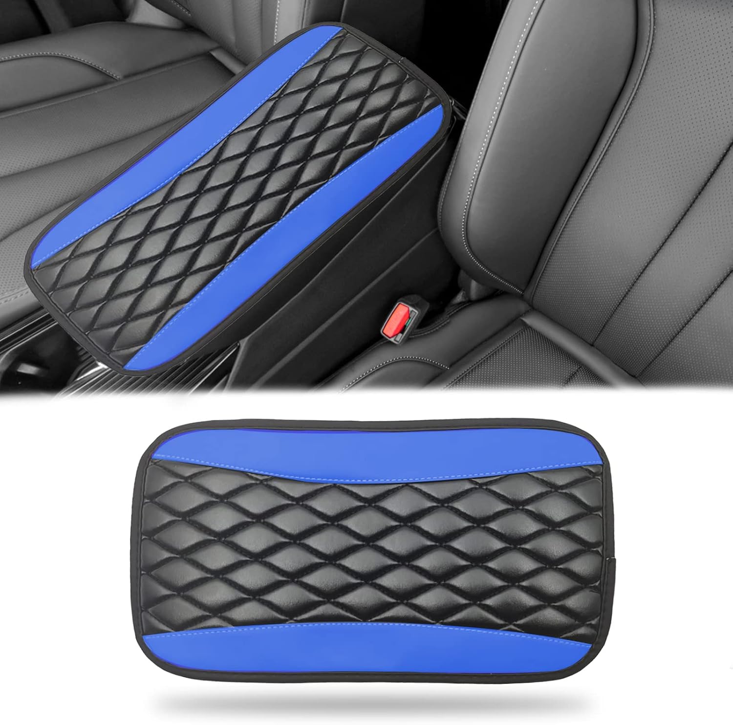 Blue Car Center Console Cover, Waterproof Leather Armrest Protector For Cars, SUVs And Vehicles, Universal Fit photo 1
